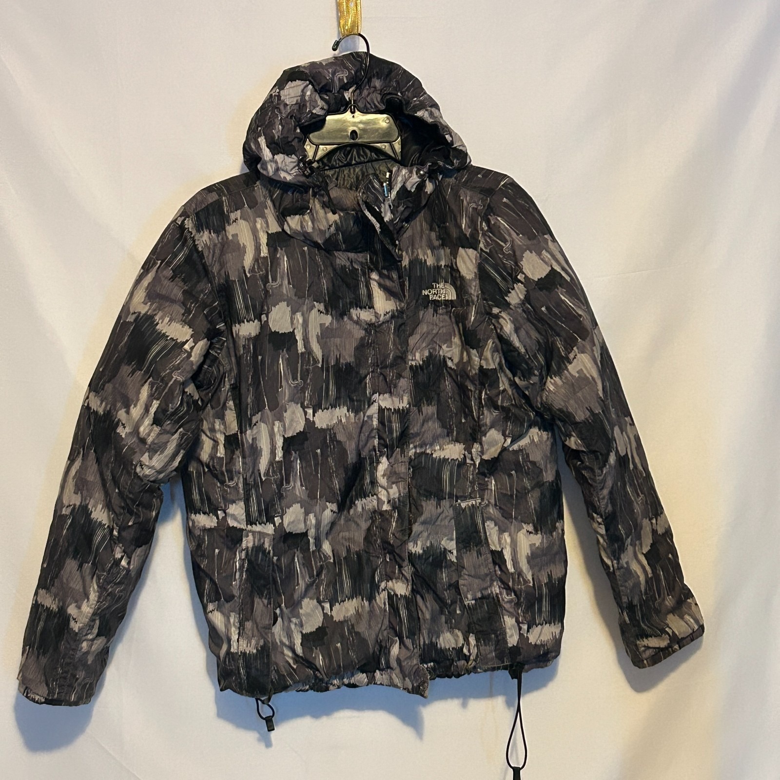 Vtg North Face Camo Black Reversible Goose Down Womens M Hood Jacket Y2k 2008